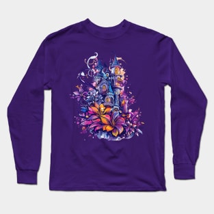 Vintage Purple Magical Flowers Castle Blossom chateau Princess Queen Castle Long Sleeve T-Shirt